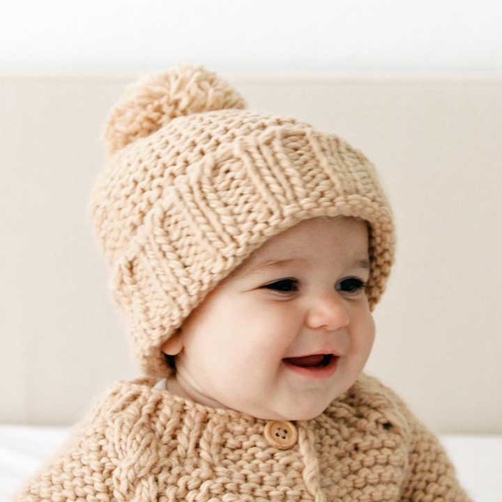 Mabel Cardigan and Beanie Hat Set - Latte