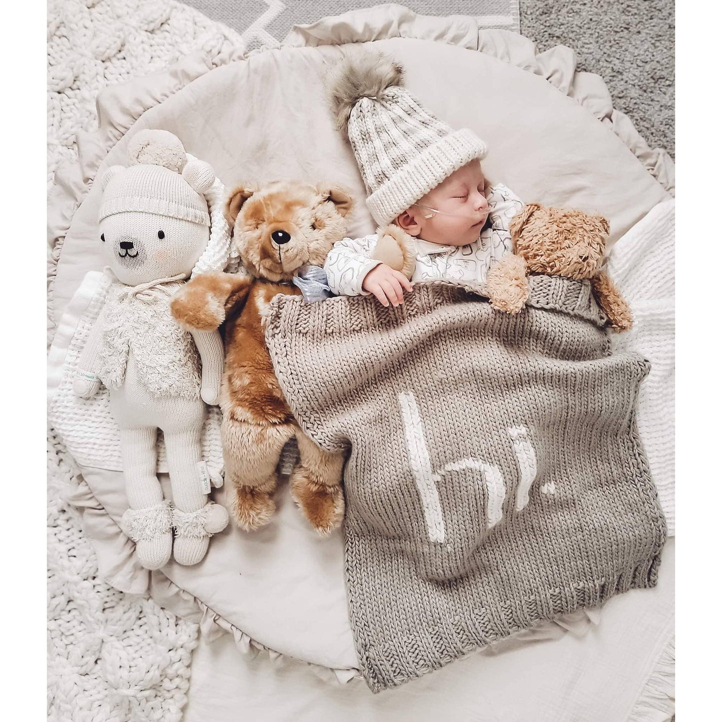 hi. Hand Knit Blanket: Pebble Brown