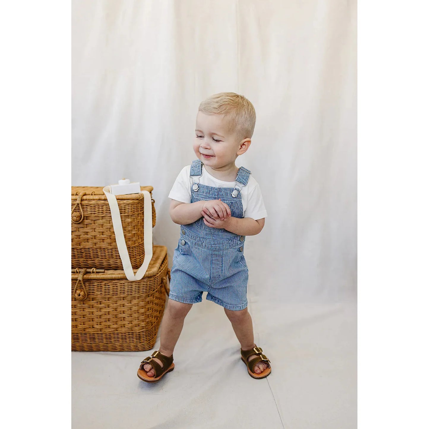 Blue Stripe Short Overalls