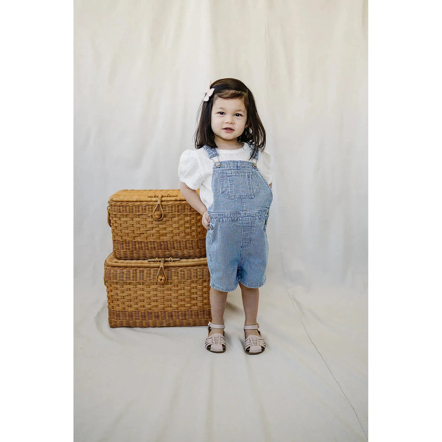 Blue Stripe Short Overalls