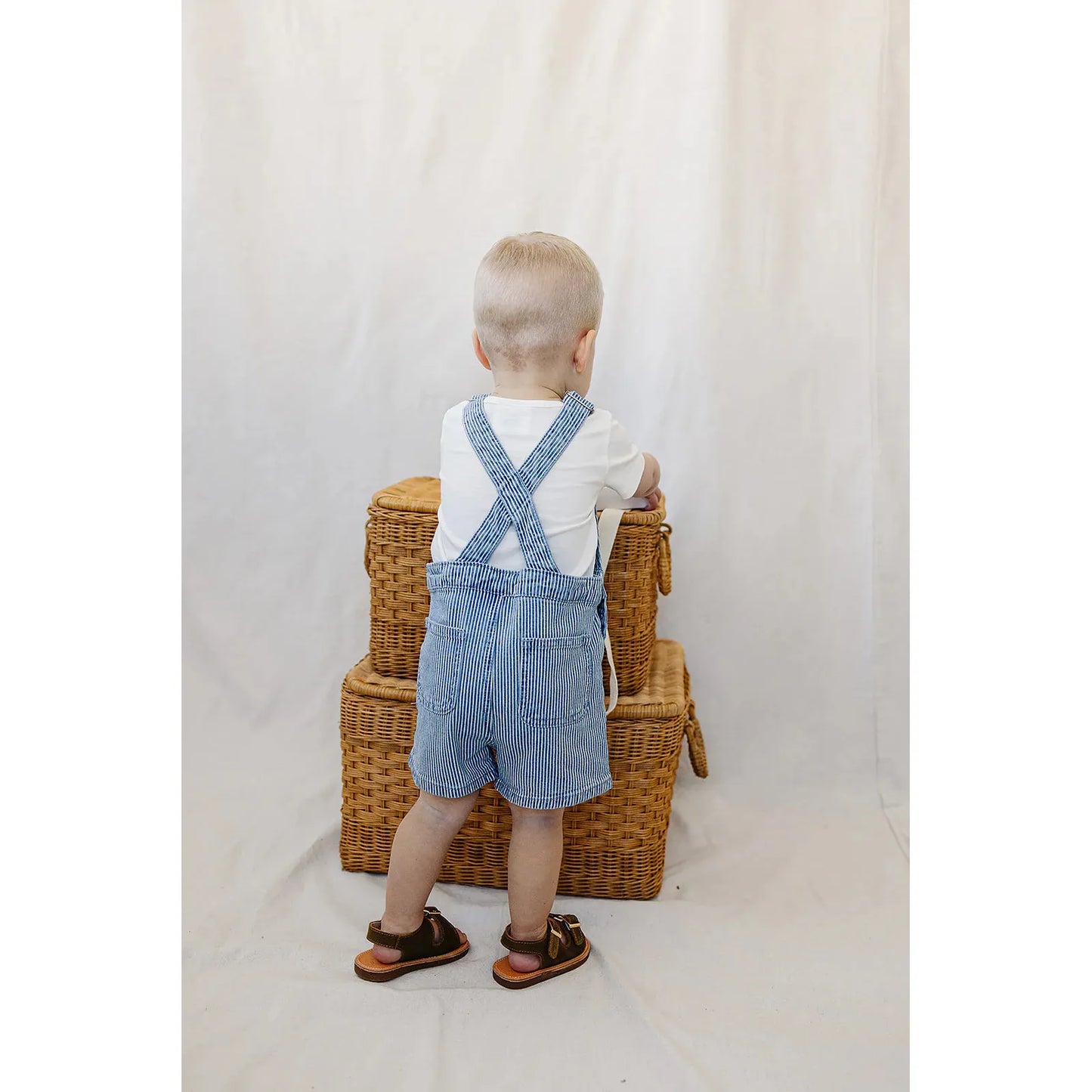 Blue Stripe Short Overalls