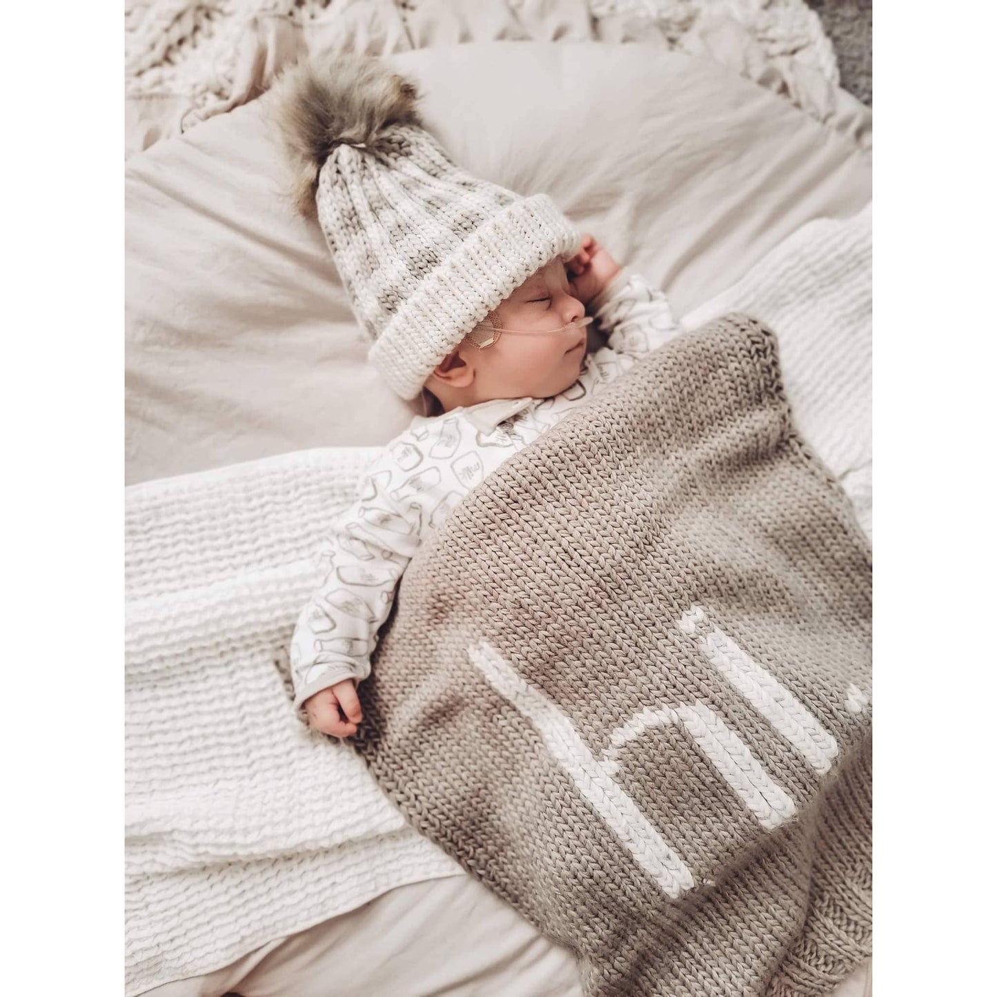 hi. Hand Knit Blanket: Pebble Brown