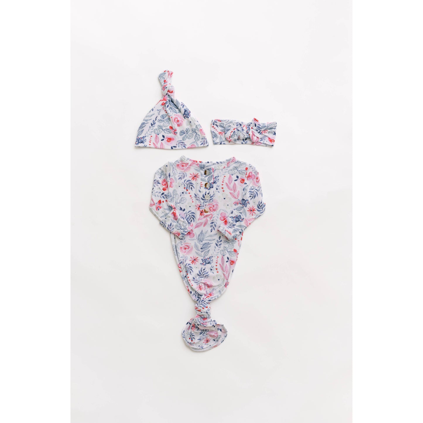Knotted Baby Gown, Hat & Headband Set - Bloom