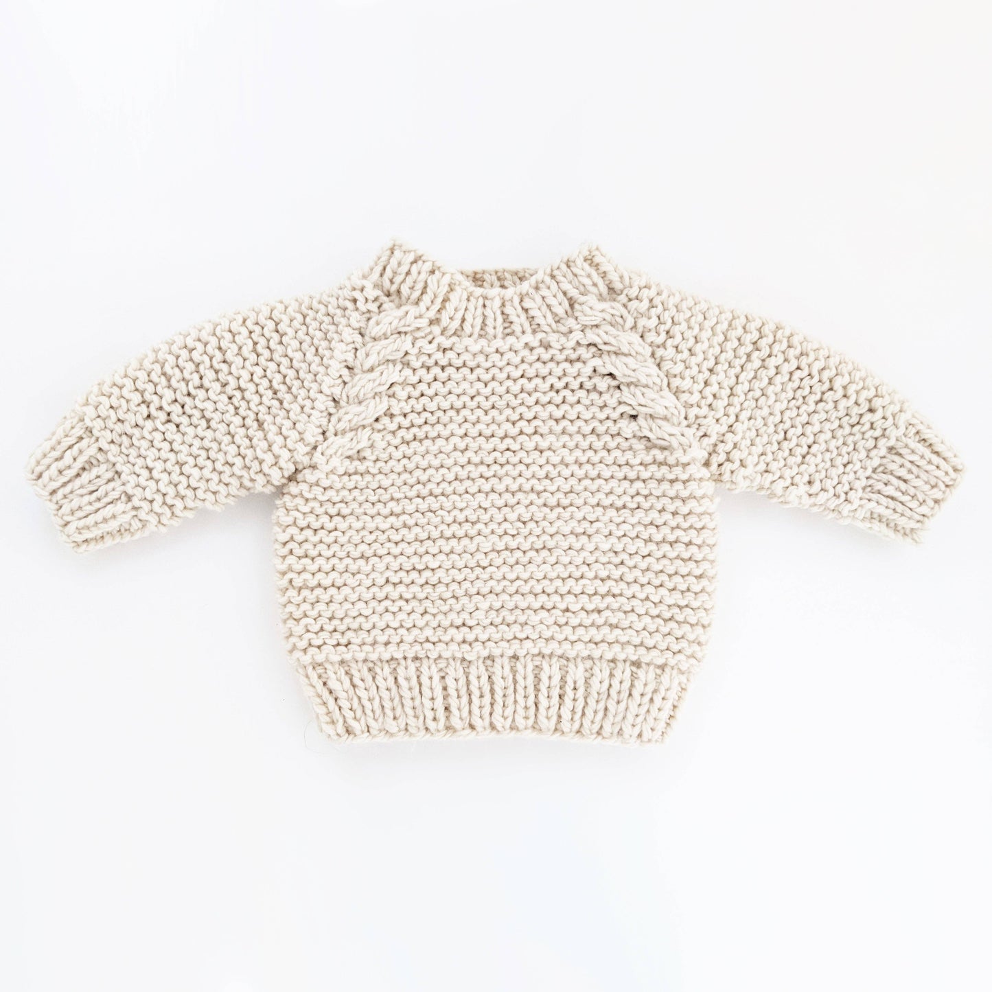 Natural Garter Stitch Crew Neck Sweater