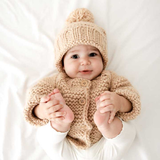 Mabel Cardigan and Beanie Hat Set - Latte