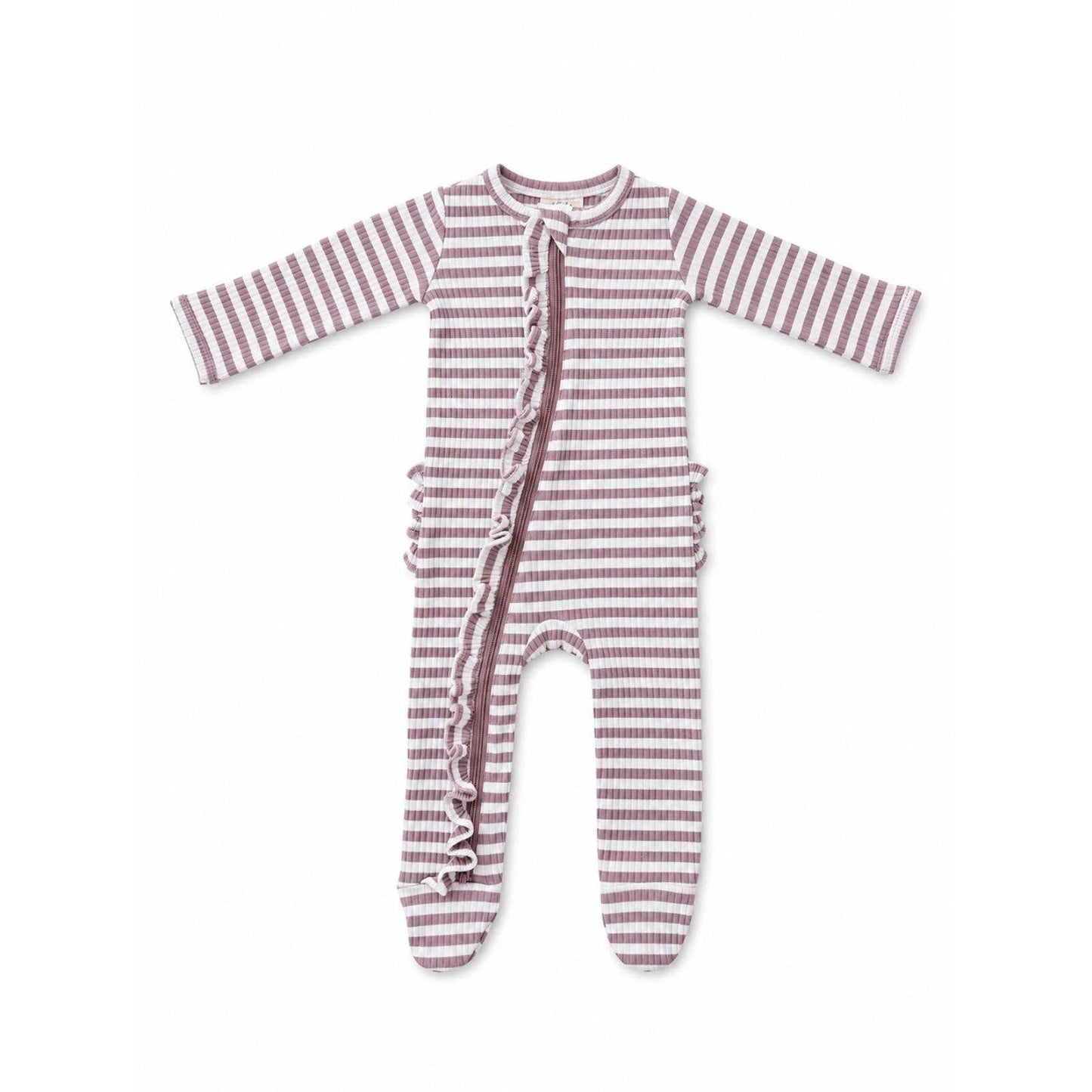 Ribbed Frill Zip Footie