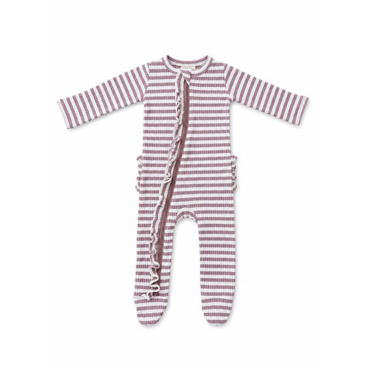Ribbed Frill Zip Footie
