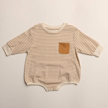 Harley Pocket Romper in Thin Vanilla Ice Stripe