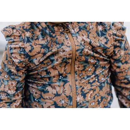 Venetian Floral Long Sleeve Ruffle Zipper One-Piece