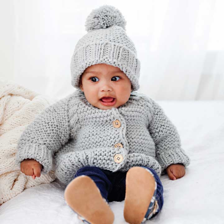 Mabel Cardigan and Beanie Hat Set - Ice Grey