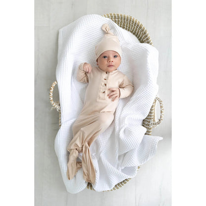 Knotted Baby Gown and Hat Set - Sand