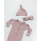 Knotted Baby Gown, Hat & Headband Set - Dusty Rose