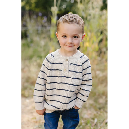 Stripe Button Knit Sweater