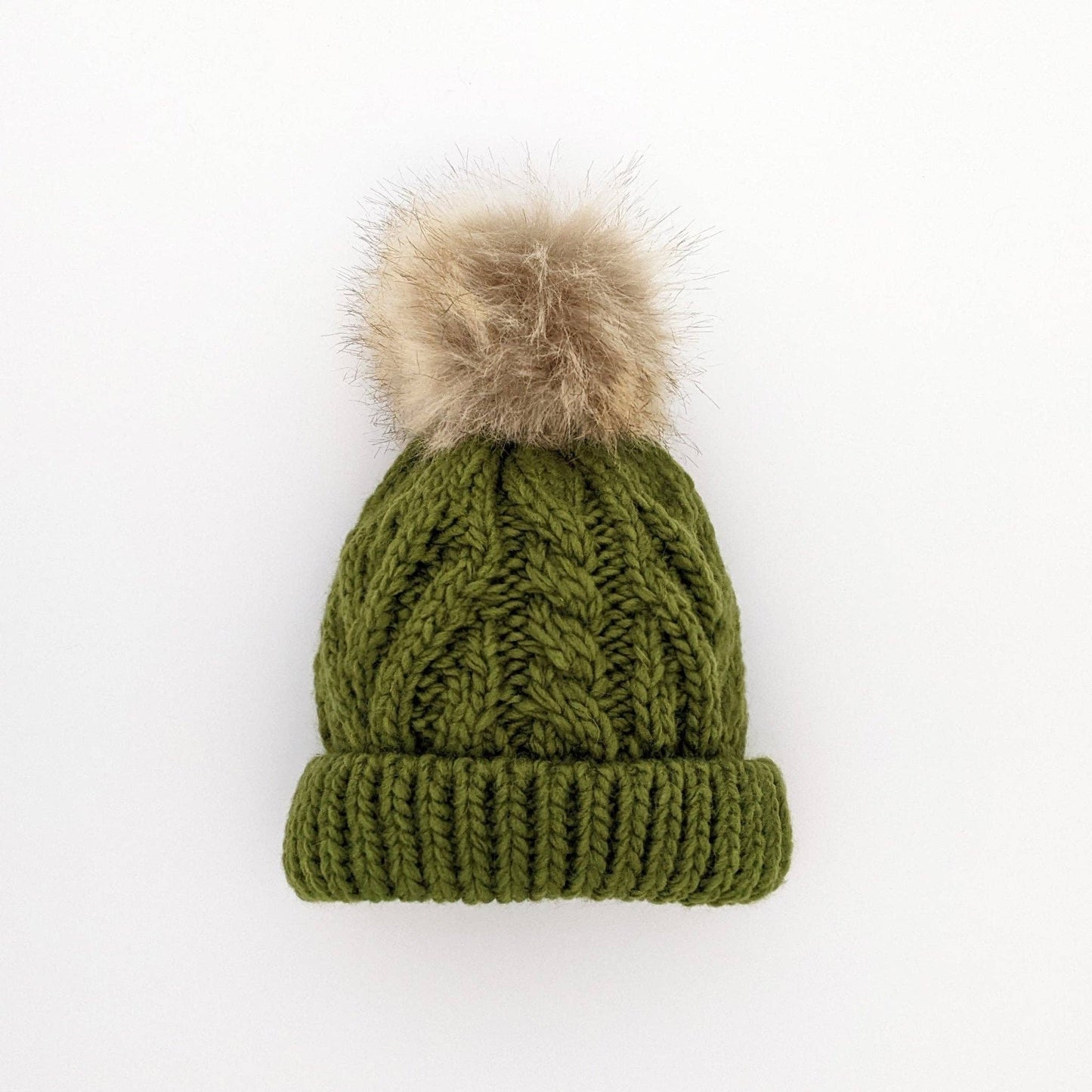 Mossy Pop Pom Pom Beanie Hat