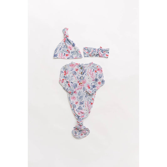 Knotted Baby Gown, Hat & Headband Set -  Bloom