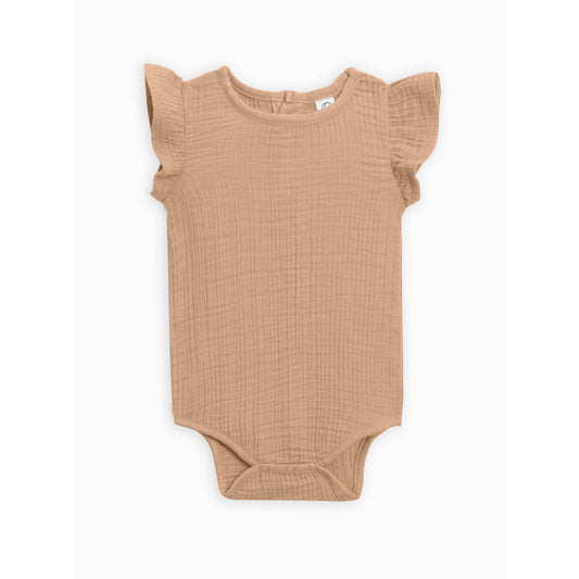 Elin Muslin Flutter Sleeve Bodysuit - Tan