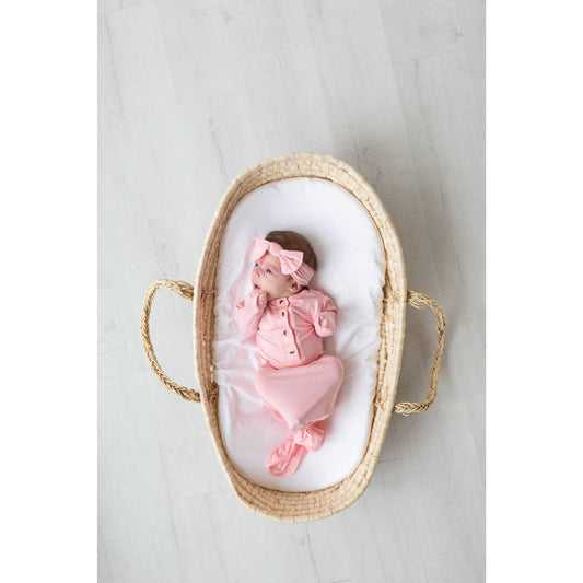 Knotted Baby Gown, Hat & Headband Set - Pink